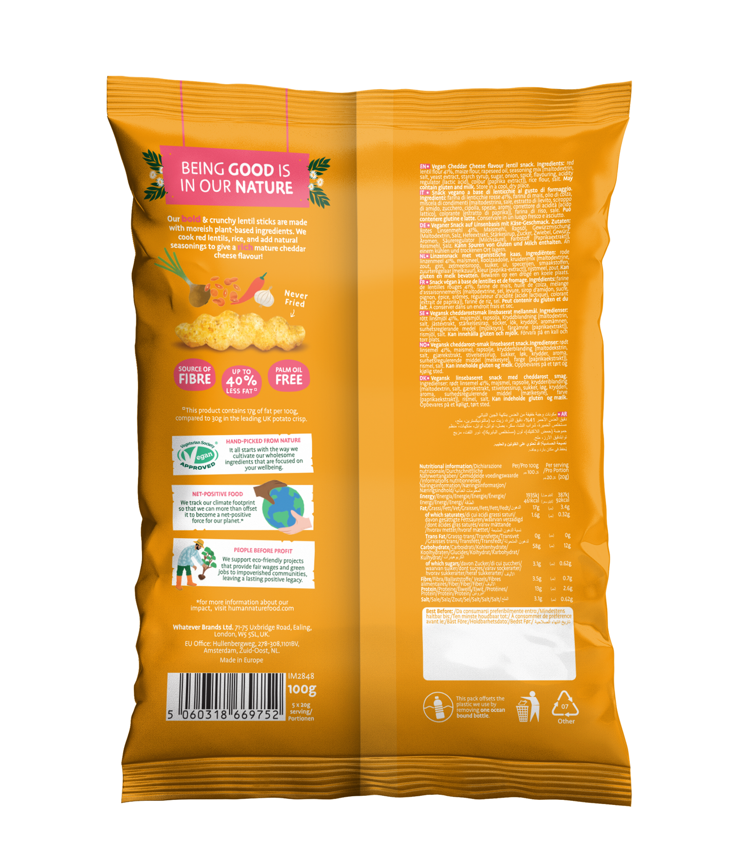 Human Nature Cheese Flavour Lentil Snacks (10 x 100g)
