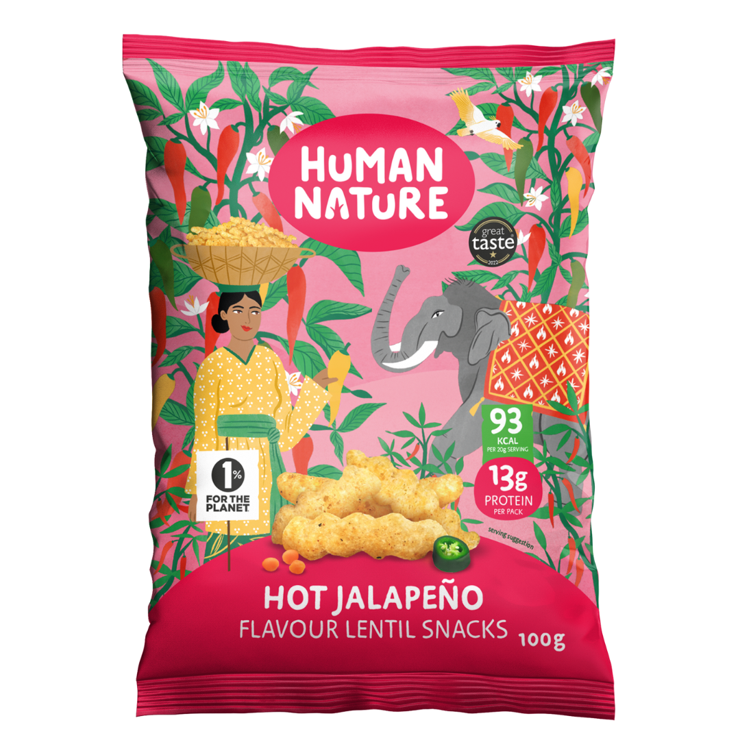 Human Nature Hot Jalapeño & Lime Lentil Snacks (10 x 100g)