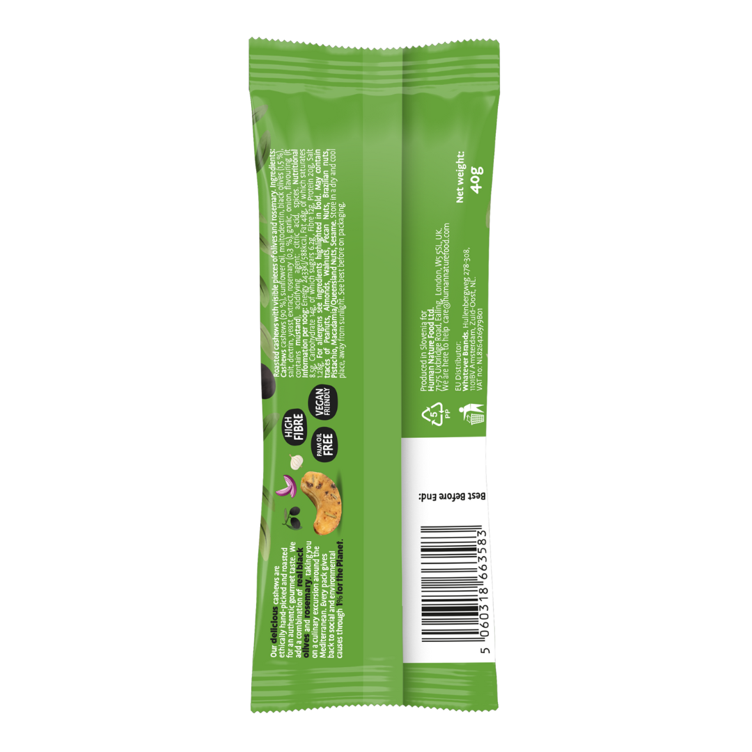 Human Nature Black Olive & Rosemary Cashews 40g - COMING SOON