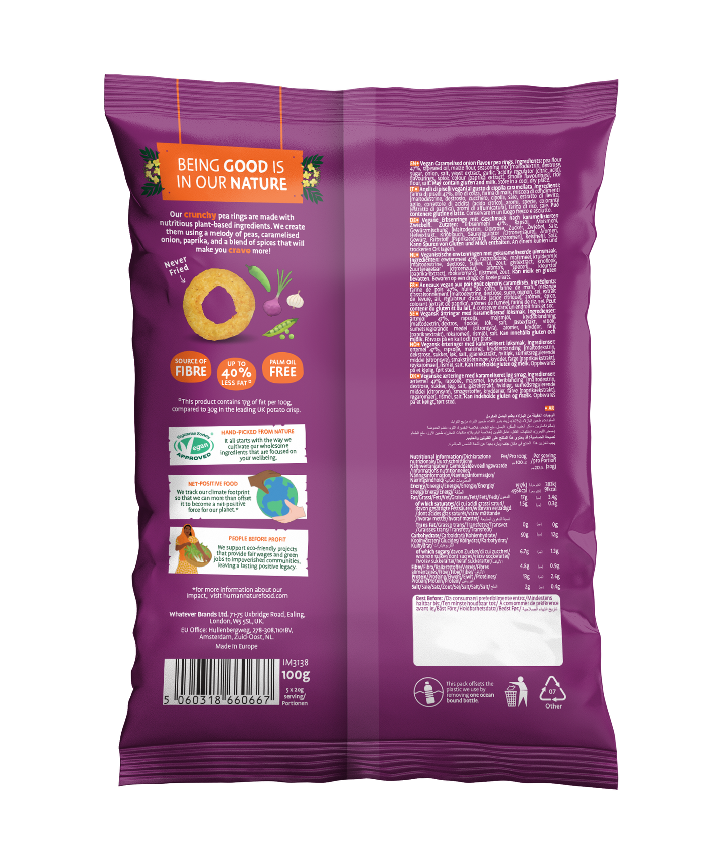 Human Nature Caramelised Onion Pea Snacks (10 x 100g)
