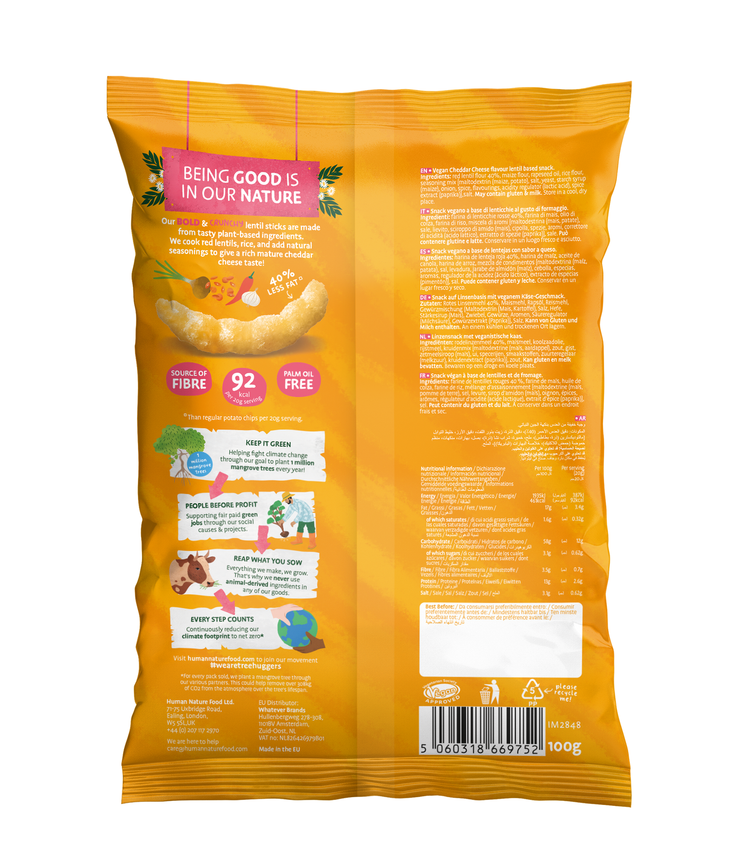 Human Nature Vegan Cheddar Cheese Lentil Snacks 10 x 100g