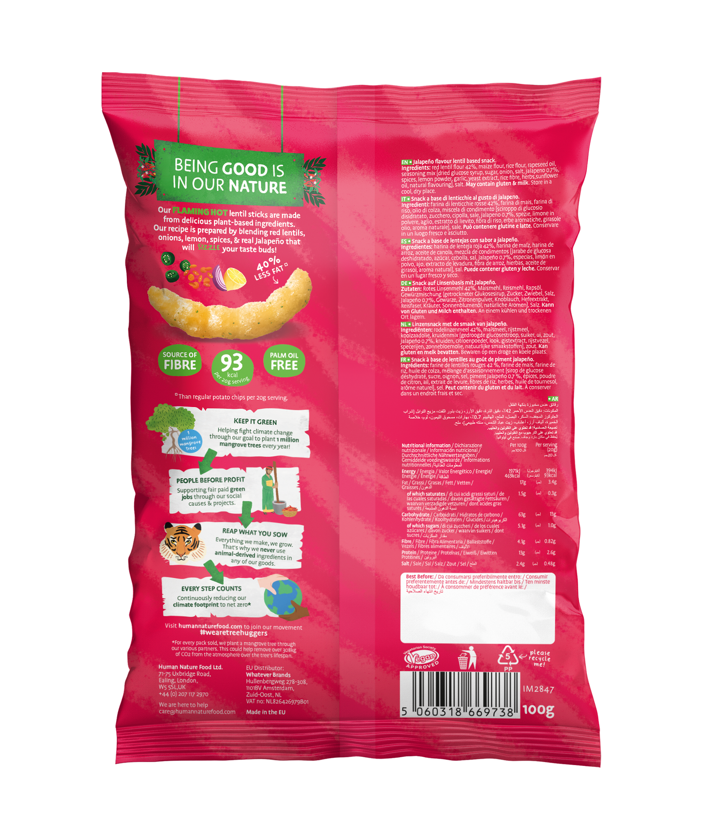 Human Nature Hot Jalapeño & Lime Lentil Snacks 10 x 100g