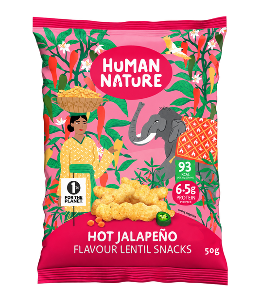 Human Nature Hot Jalapeño & Lime Lentil Snacks 10 x 50g