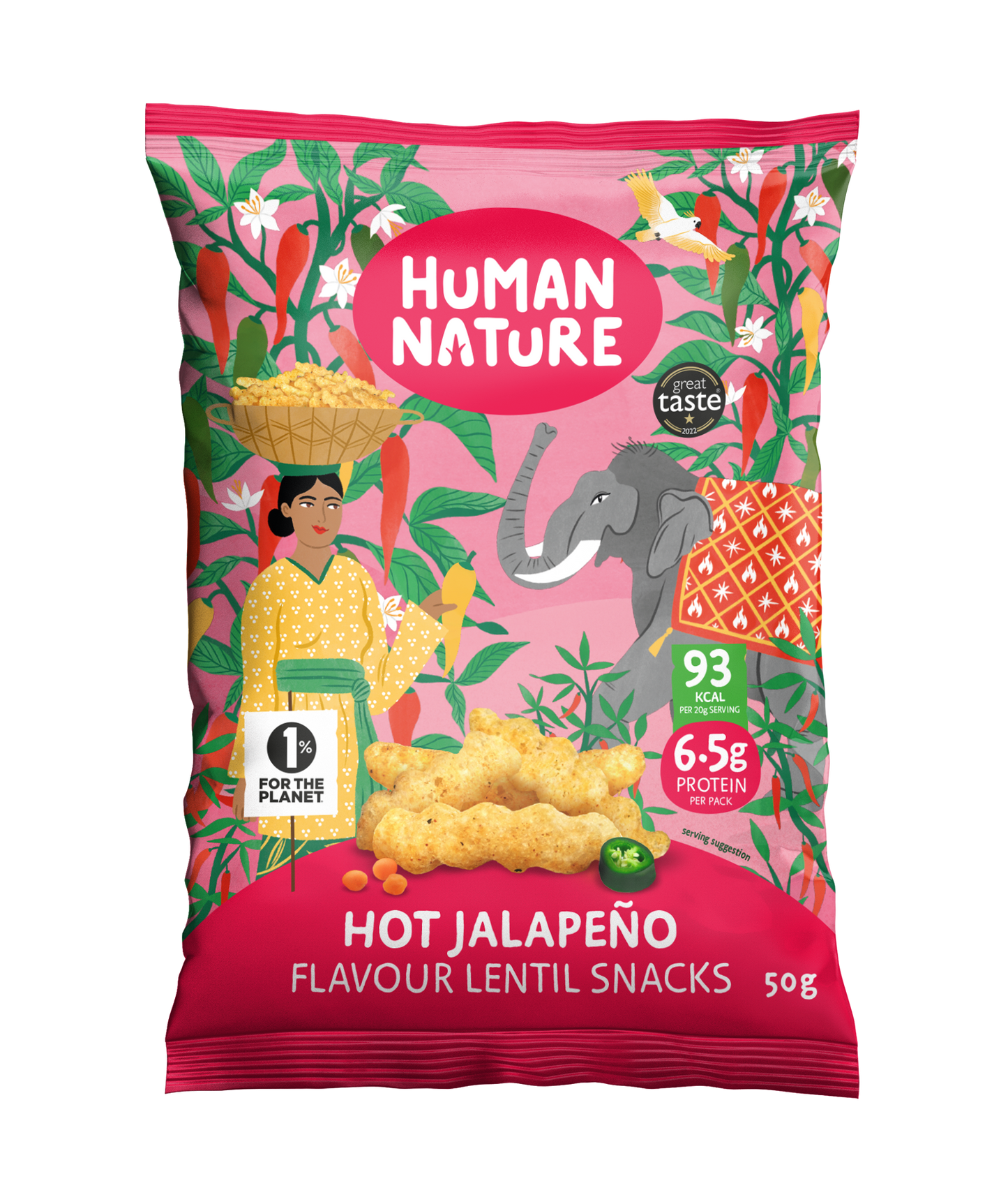 Human Nature Hot Jalapeño & Lime Lentil Snacks 10 x 50g