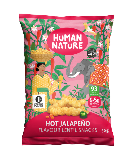 Human Nature Hot Jalapeño & Lime Lentil Snacks 10 x 50g