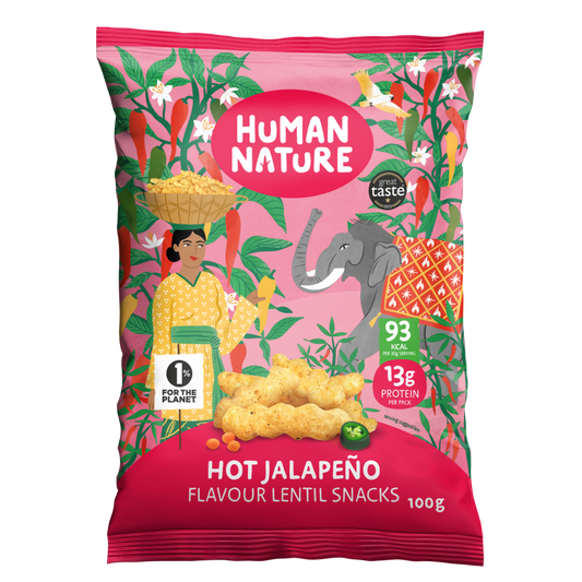 Human Nature Hot Jalapeño & Lime Lentil Snacks (10 x 100g)