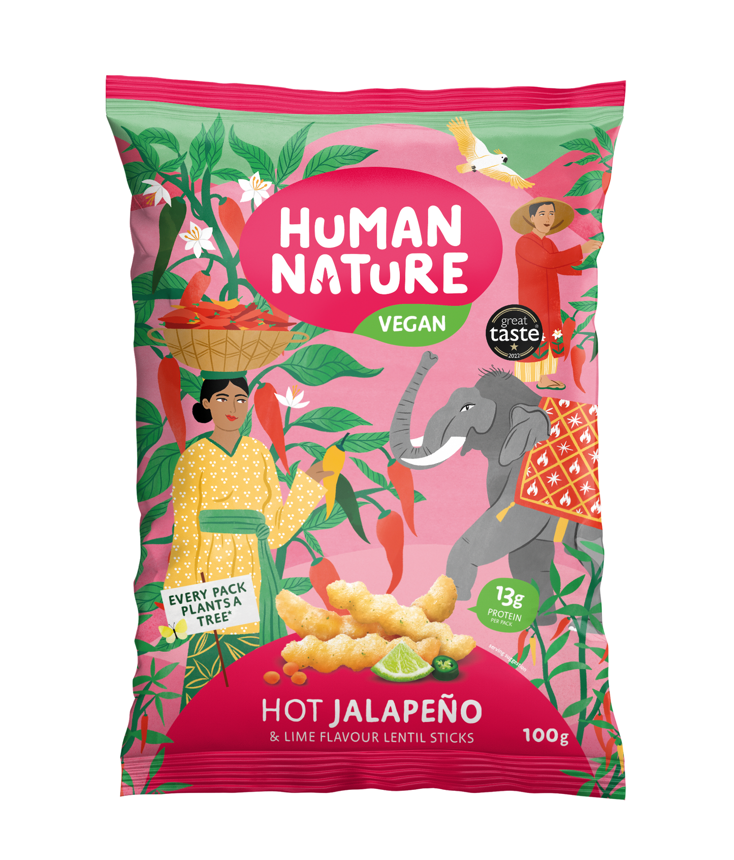 Human Nature Hot Jalapeño & Lime Lentil Snacks 10 x 100g