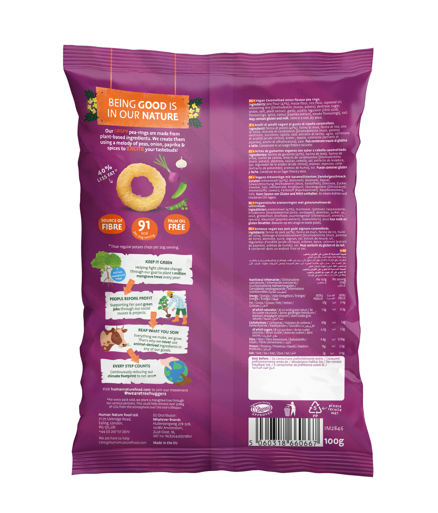 Human Nature Caramelised Onion Pea Snacks 10 x 100g